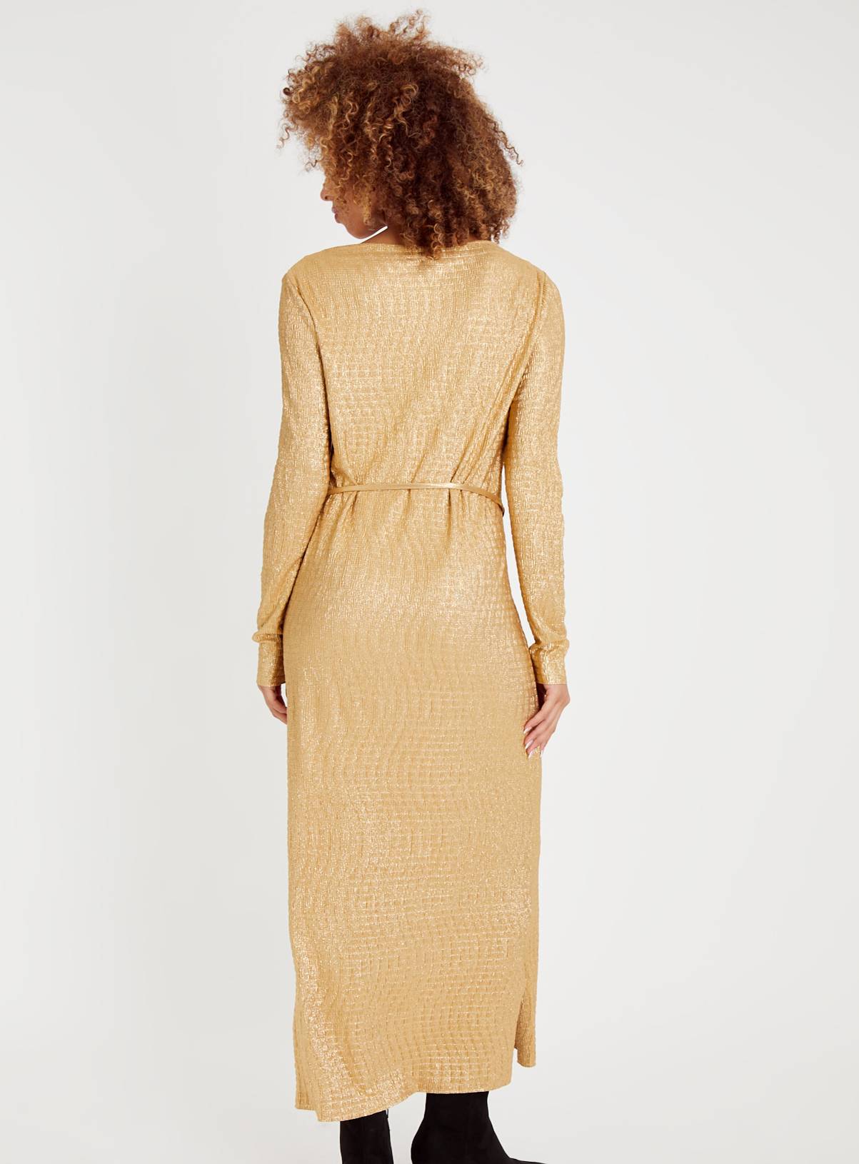 Gold Crinkle Midaxi Dress 12 - Image 4