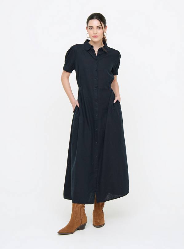 Black Linen Midaxi Shirt Dress 18