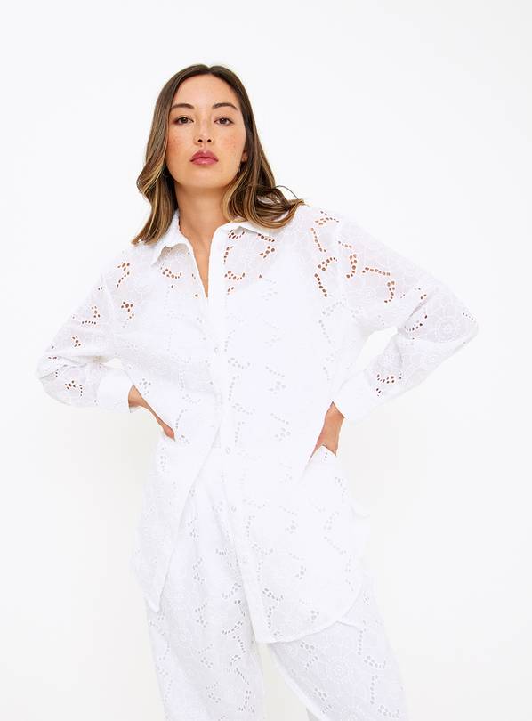 White Floral Lace Oversized Shirt 10