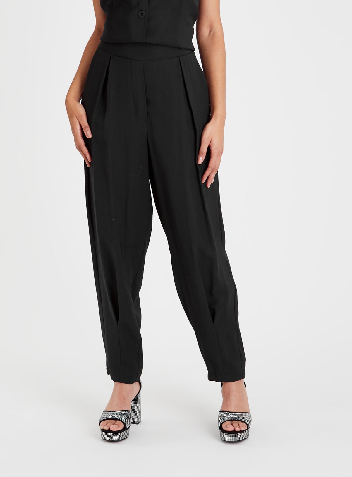 Black Pintuck Tailored Trousers 24L - Image 1 thumbnail