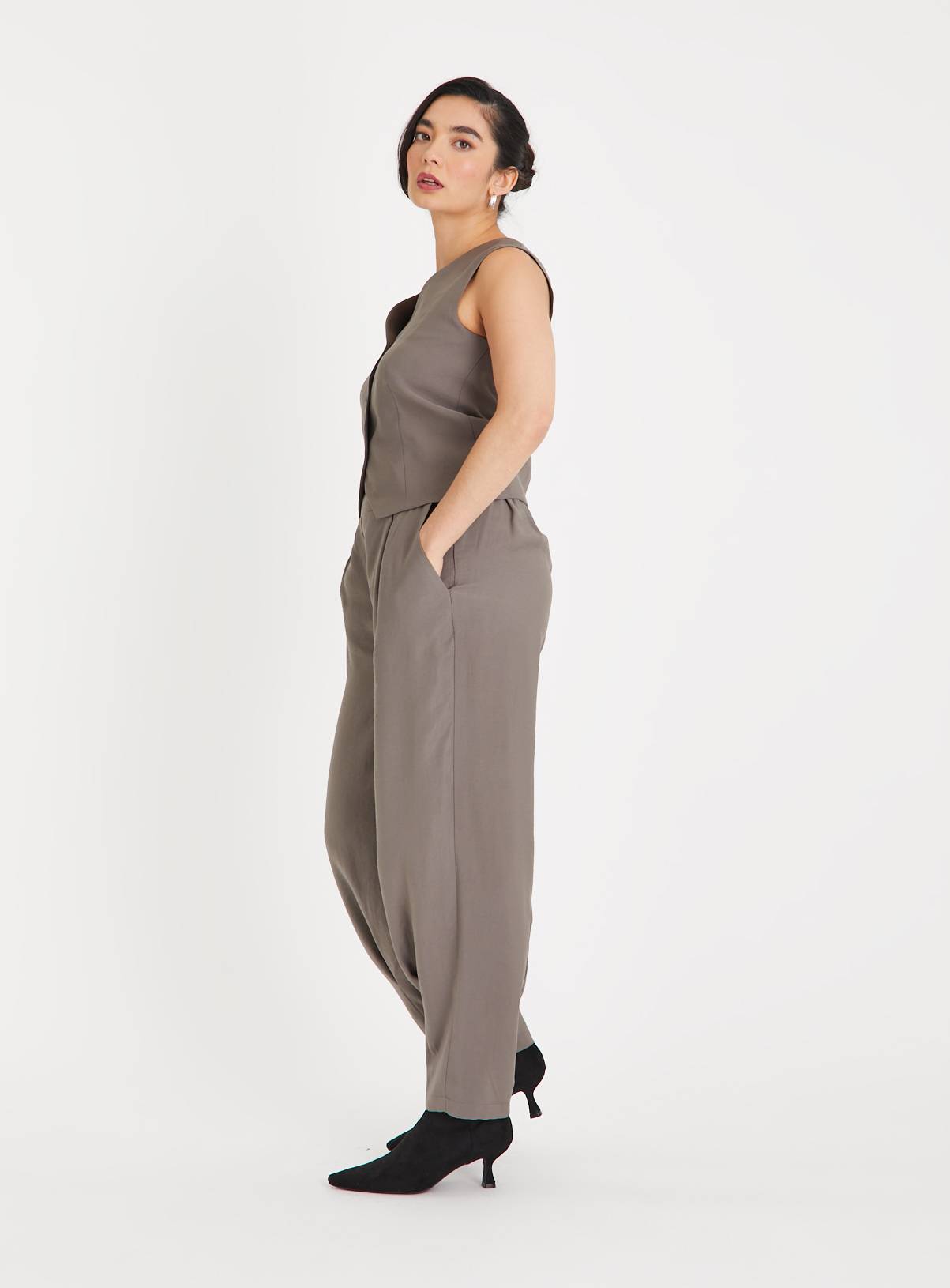 Brown Pintuck Tailored Trousers 20S - Image 2