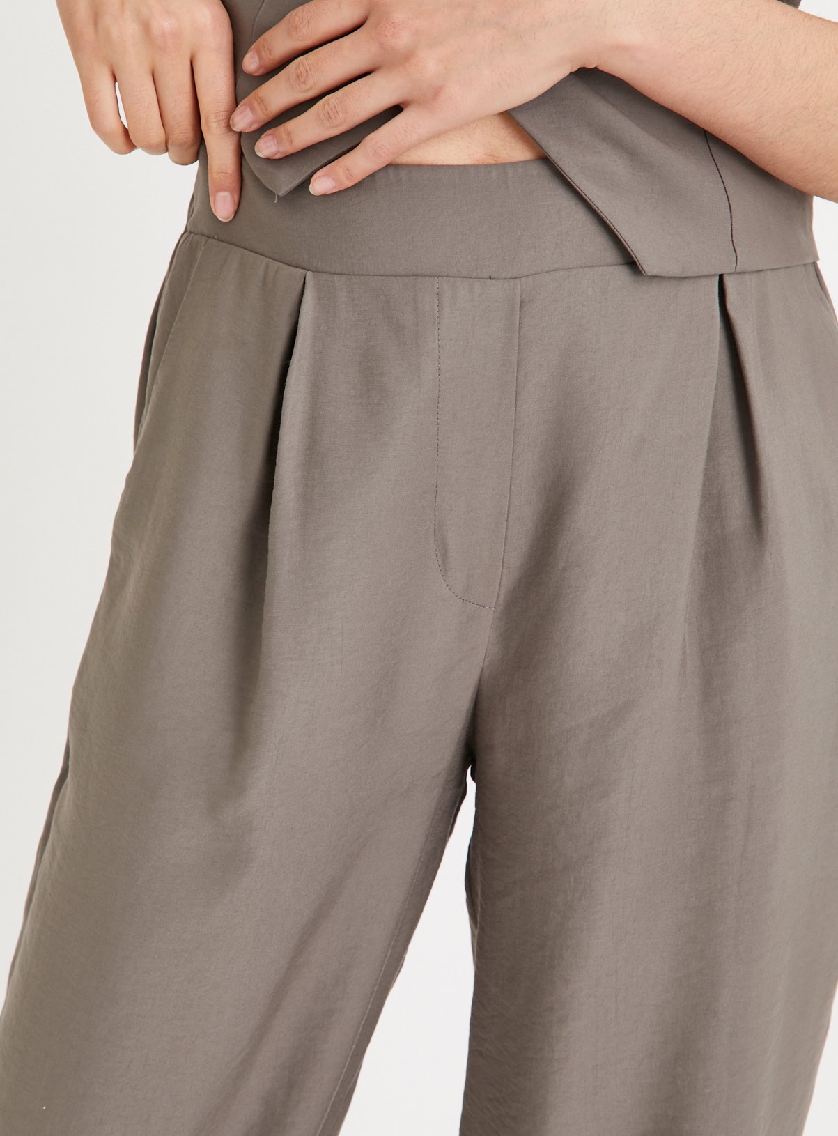 Brown Pintuck Tailored Trousers 20S - Image 3 thumbnail