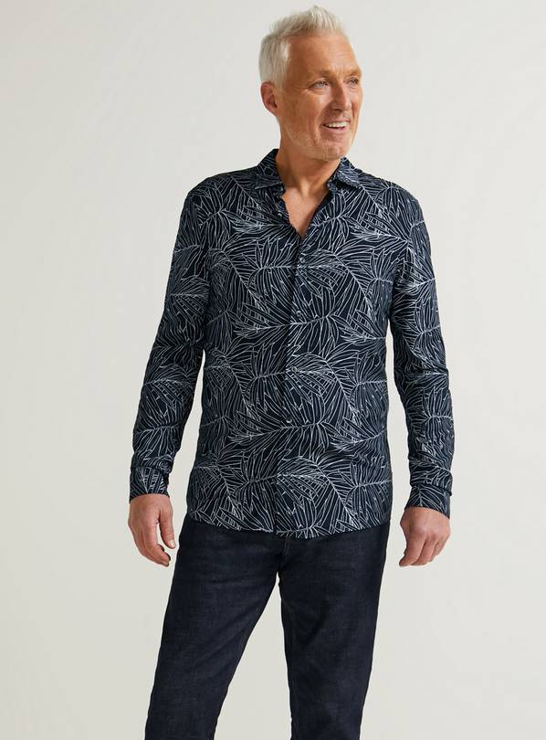 UNION WORKS Black Palm Leaf Print Shirt XL