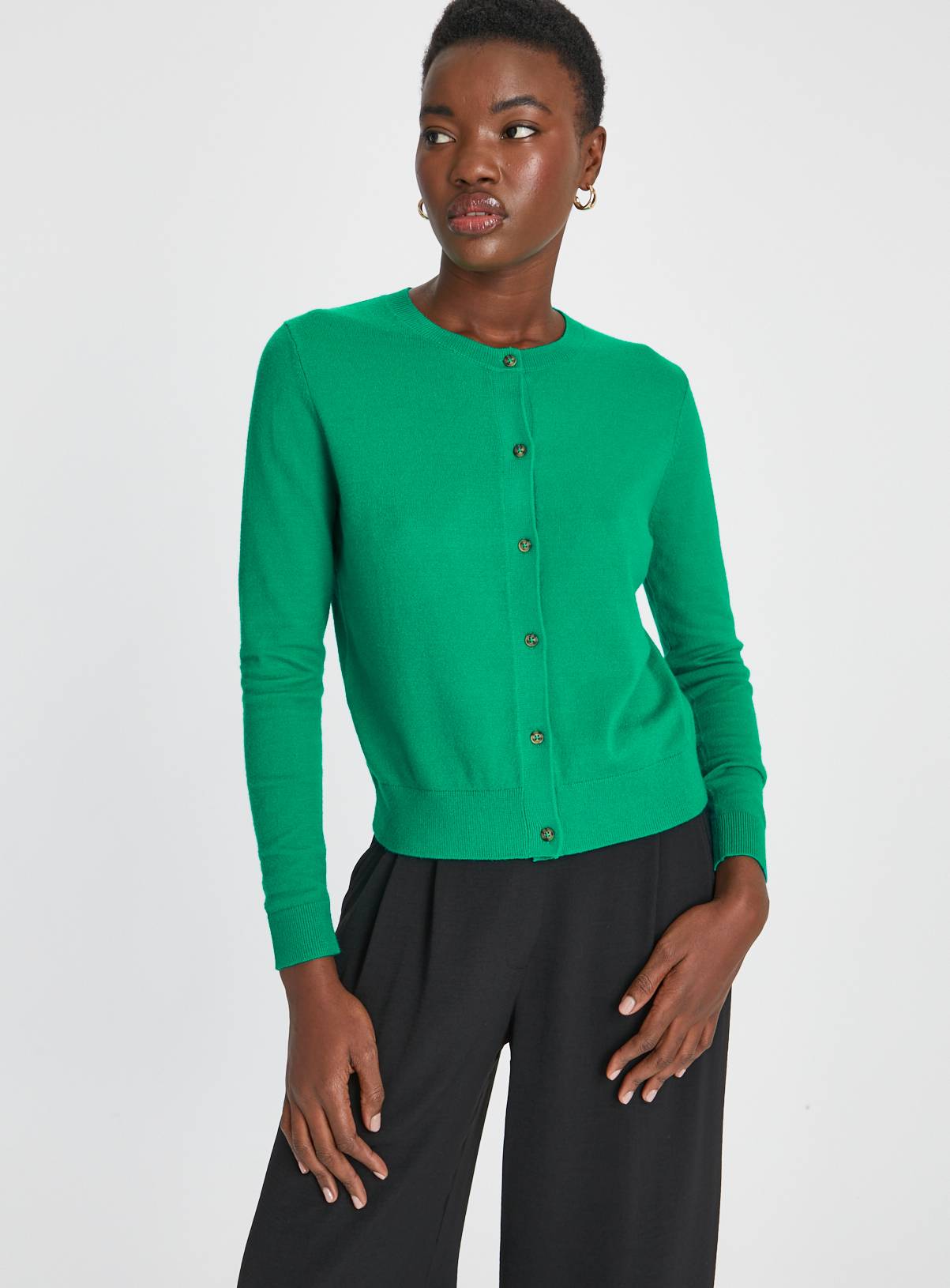 Green Soft Touch Crew Neck Cardigan 18 - Image 1