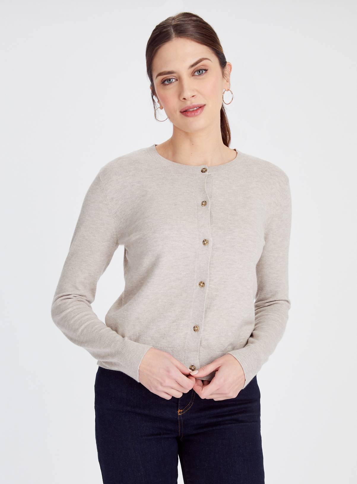 Oatmeal Soft Touch Crew Neck Cardigan 24 - Image 1