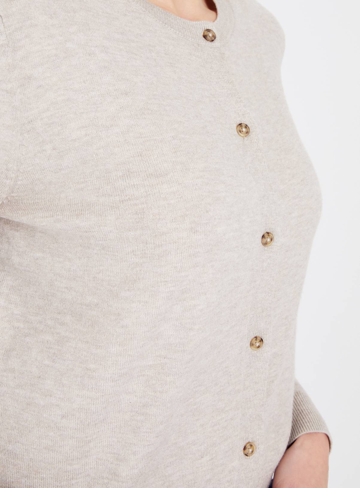 Oatmeal Soft Touch Crew Neck Cardigan 24 - Image 3