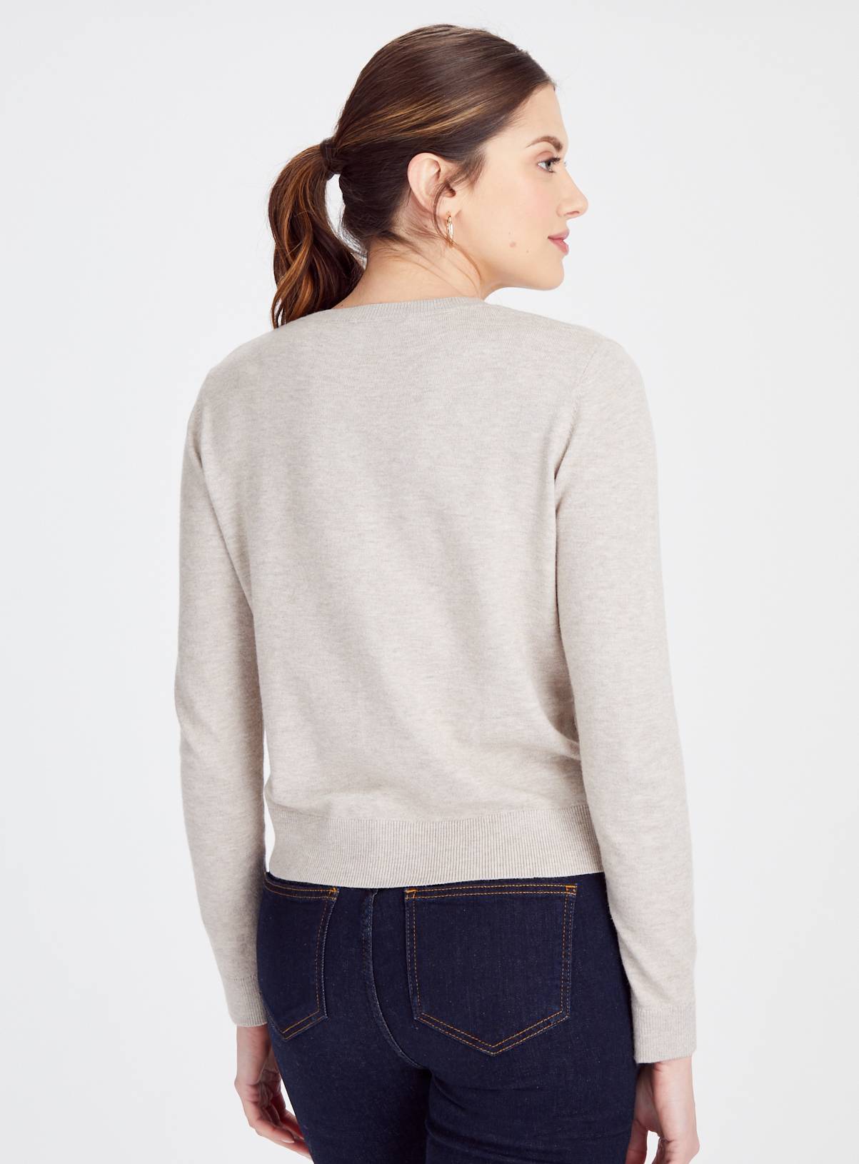 Oatmeal Soft Touch Crew Neck Cardigan 24 - Image 4