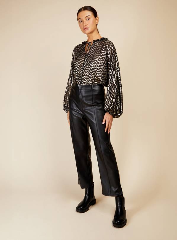 Zara black leather trousers, snake print, straight