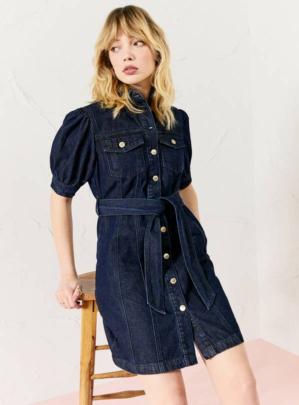 EVERBELLE Puff Sleeve Short Denim Dress 16