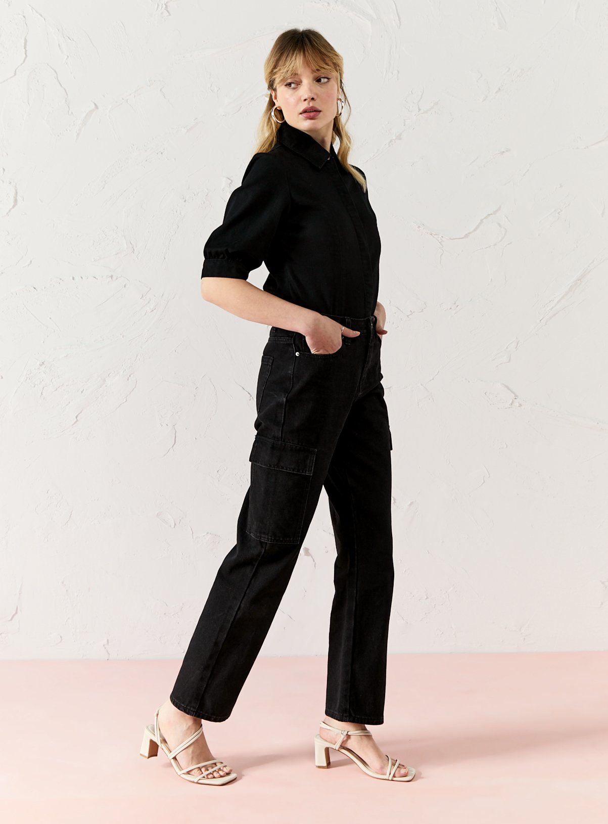 Everbelle EVERBELLE Black Denim Cargo Trousers 6 female