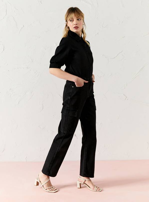 Buy EVERBELLE Black Denim Cargo Trousers 20, Jeans