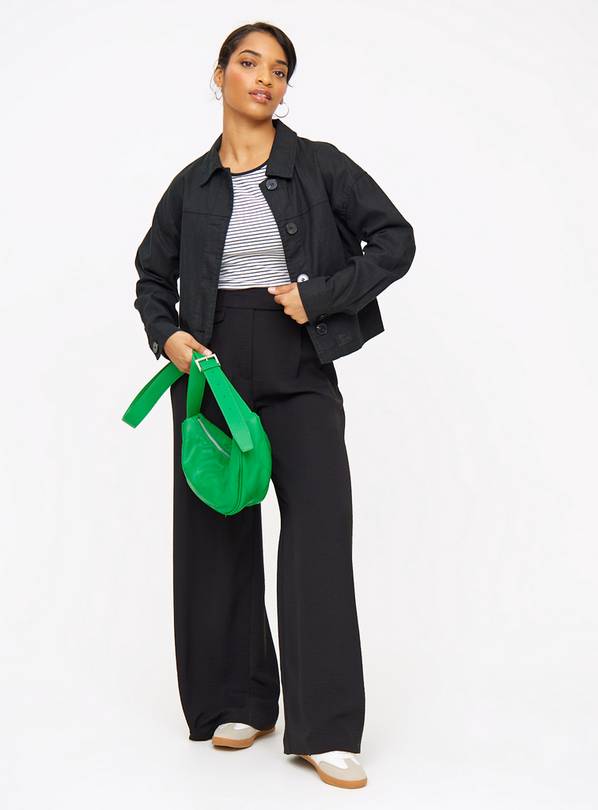 Buy Black Boxy Fit Jacket With Linen 10 | Coats | Tu