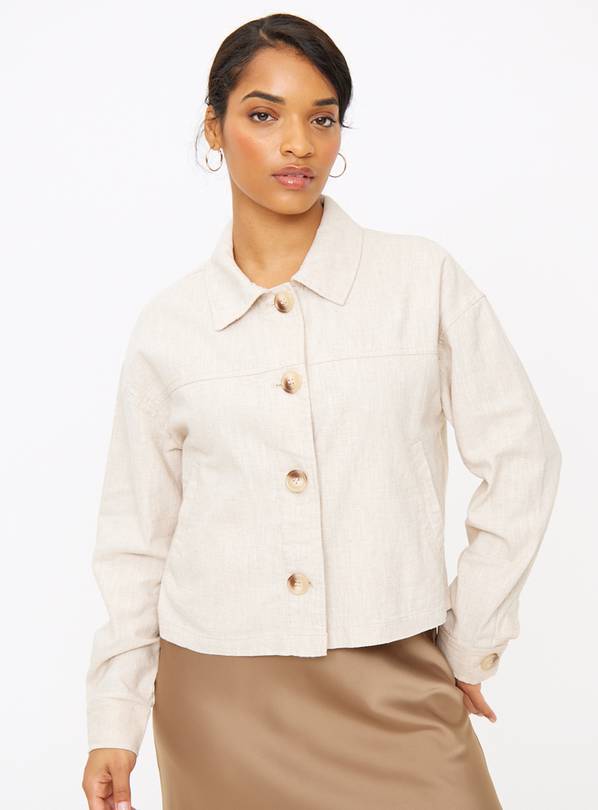 Stone Boxy Fit Jacket With Linen 16