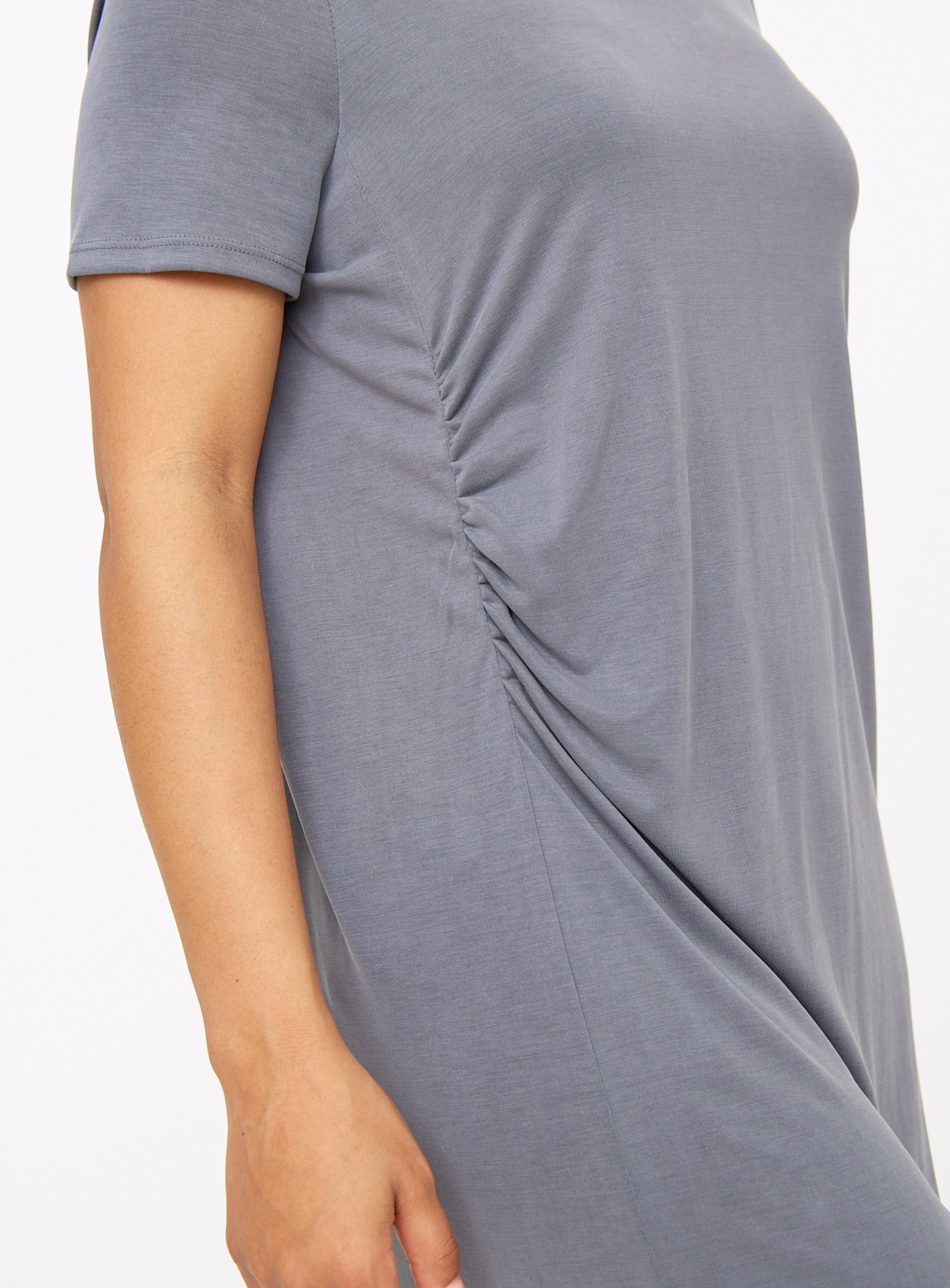 Charcoal Ruched Cupro Midi T-Shirt Dress M - Image 3 thumbnail