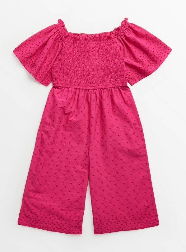Bright Pink Broderie Woven Jumpsuit  1-2 years