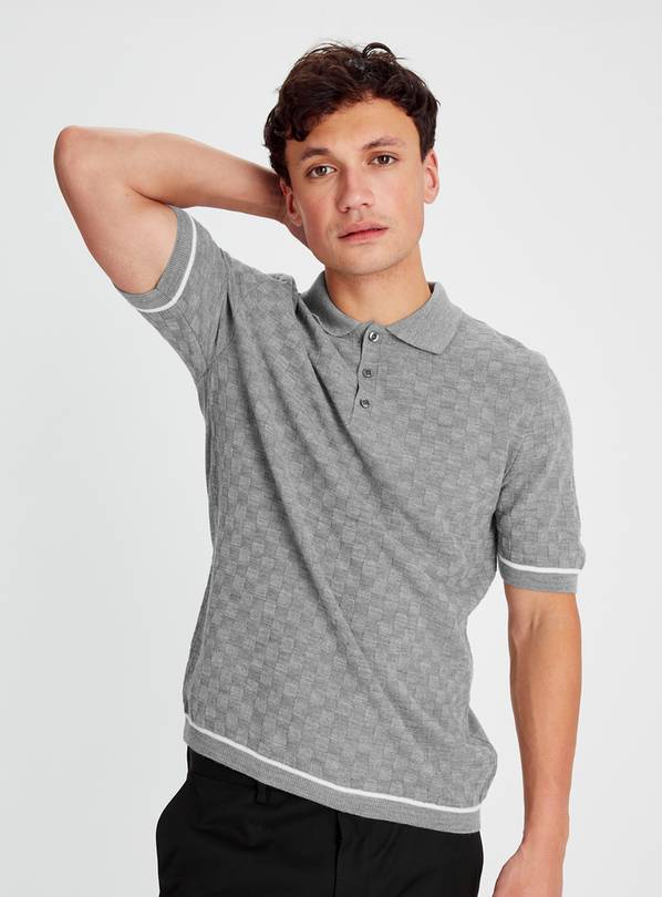 Charcoal Grid Design Polo Shirt XXL