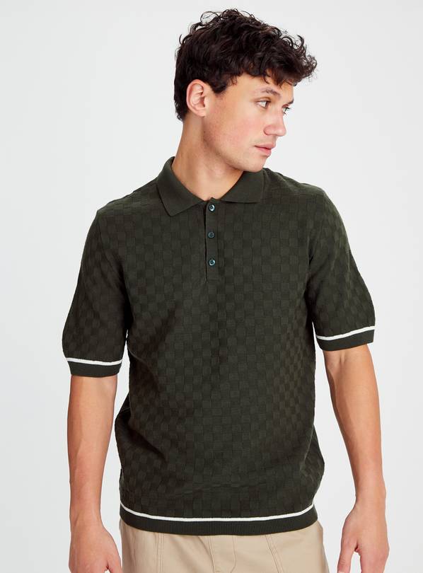 Khaki Grid Design Polo Shirt M