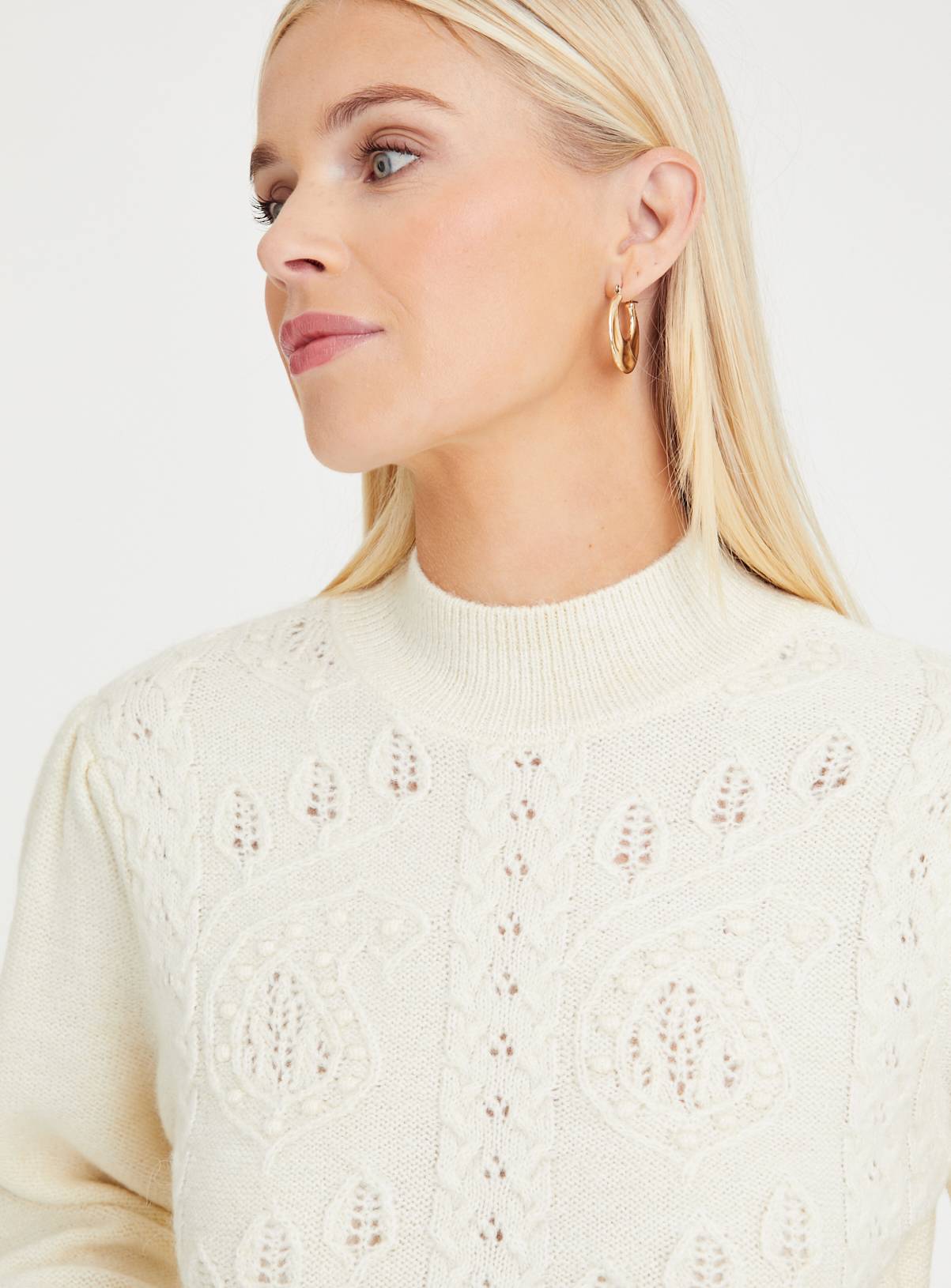 Cream Cable Design High Neck Jumper  XL - Image 3