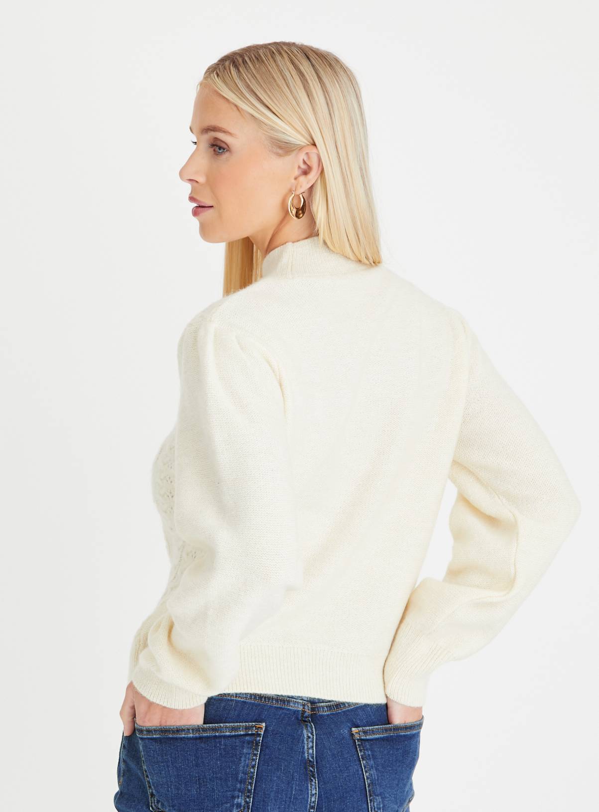 Cream Cable Design High Neck Jumper  XL - Image 4