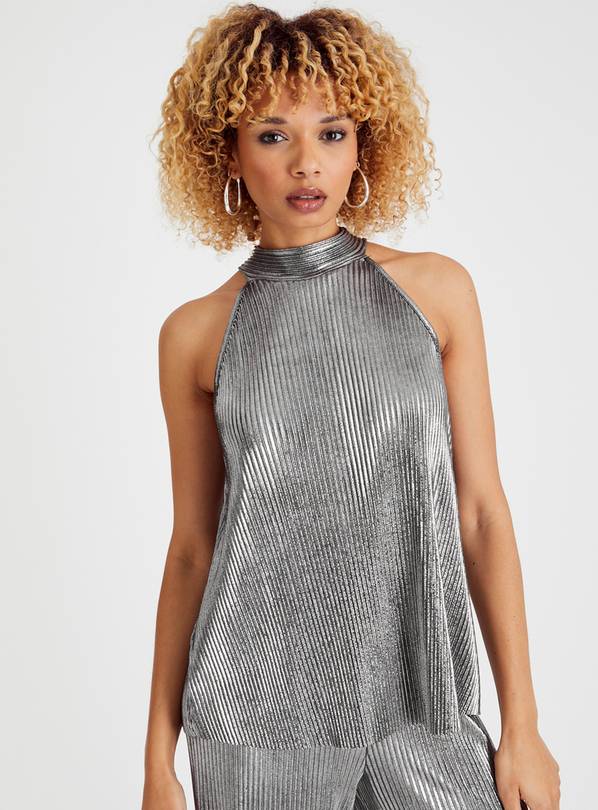 Metallic high store neck top