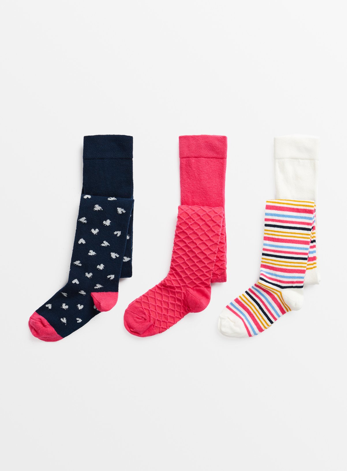 Pink, Navy Heart & Stripe Tights 3 Pack 4-5 years