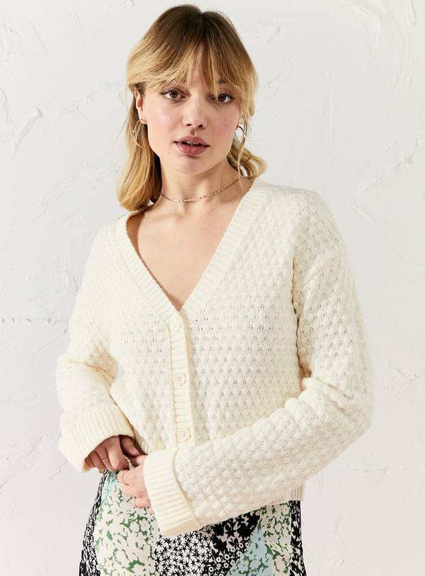 EVERBELLE Cream Bobble Stitch Wide Sleeve Cardigan L