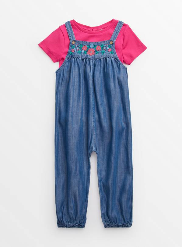 T-Shirt & Embroidered Denim Dungarees 1-2 years