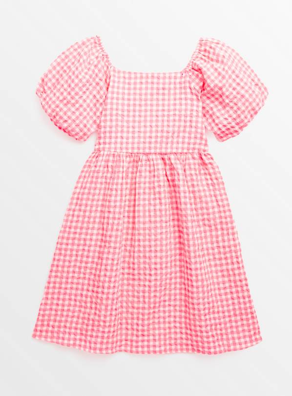 Neon Pink Woven Gingham Dress 13 years