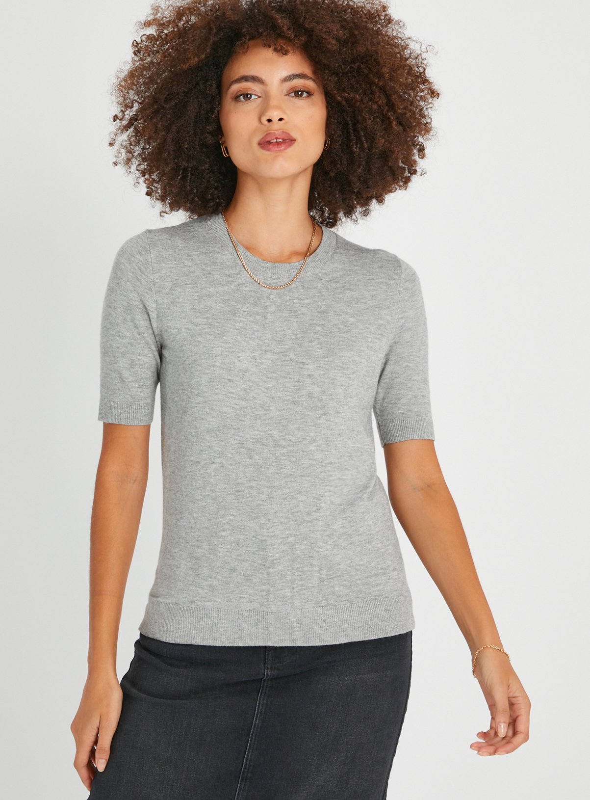 Grey Soft Touch Short Sleeve Jumper 14 - Image 1 thumbnail