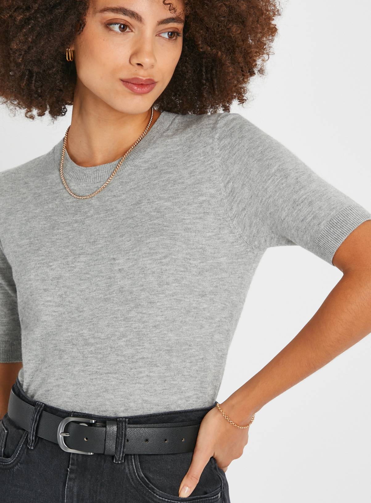 Grey Soft Touch Short Sleeve Jumper 14 - Image 3