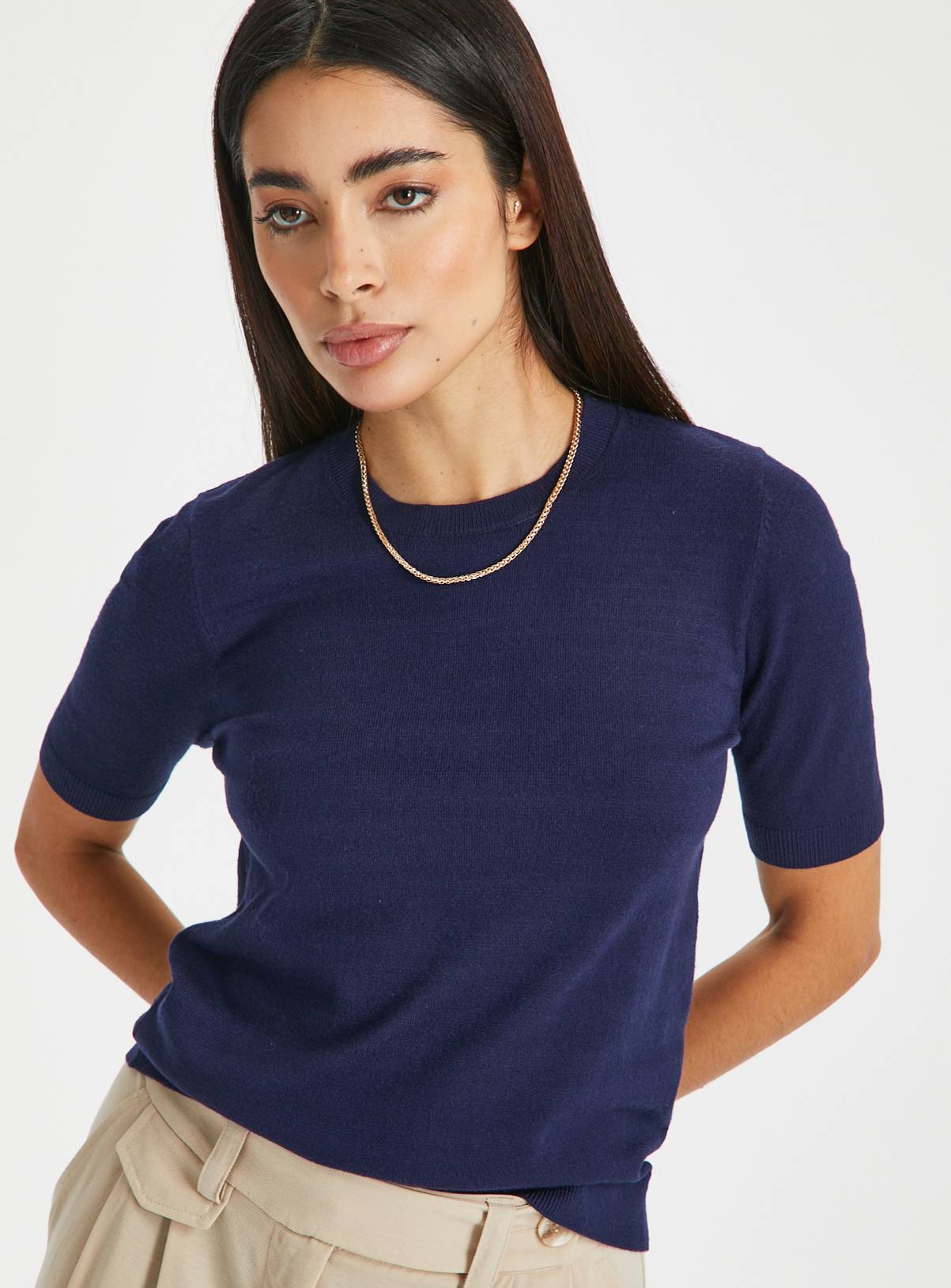 Navy Soft Touch Short Sleeve Jumper 10 - Image 1