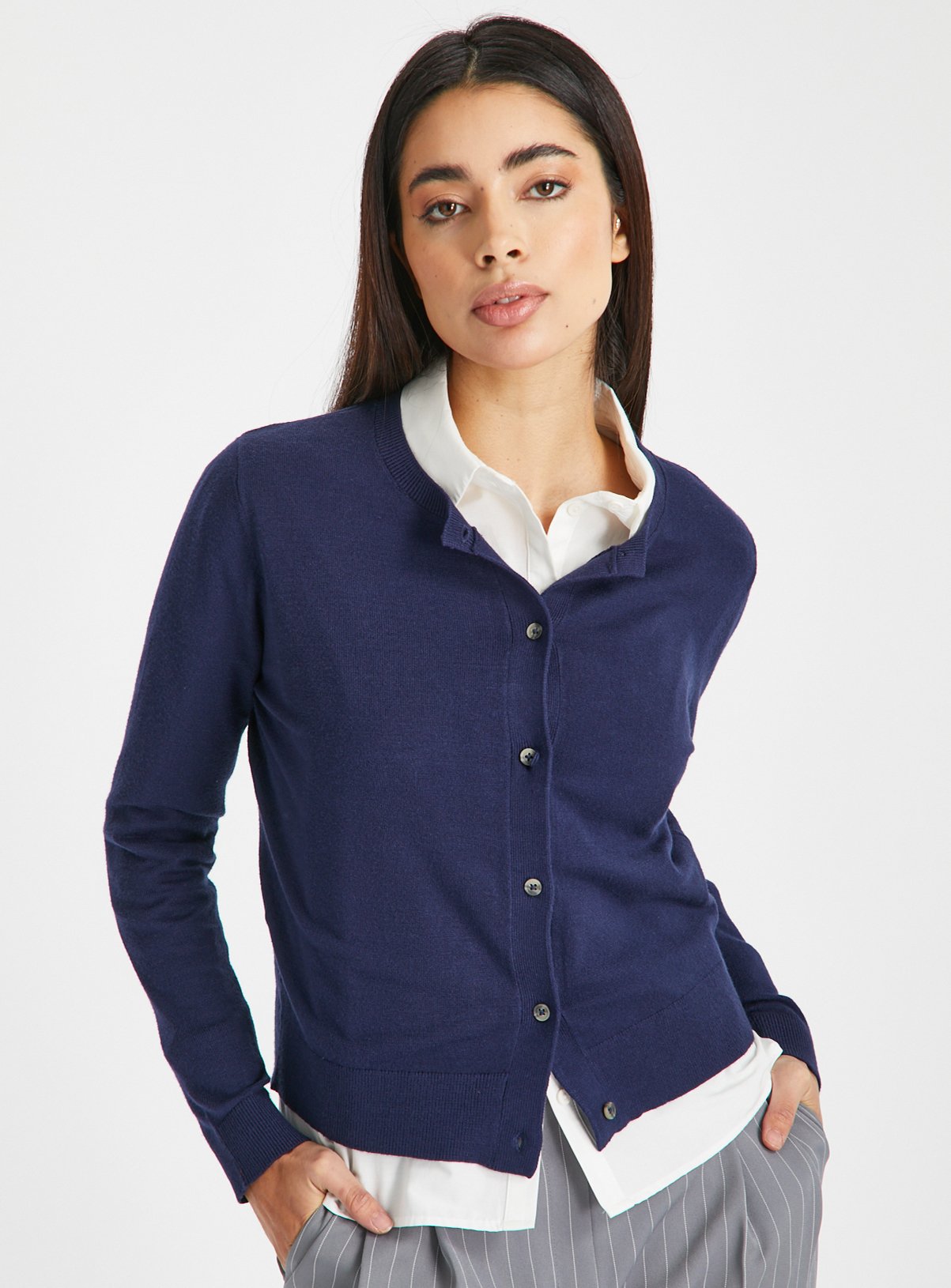 Navy Soft Touch Crew Neck Cardigan 16 - Image 1 thumbnail