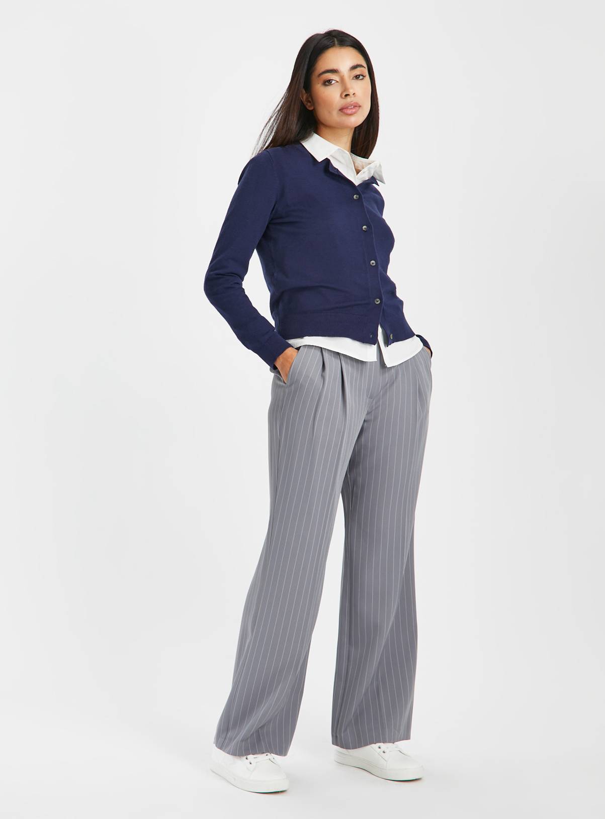 Navy Soft Touch Crew Neck Cardigan 16 - Image 2