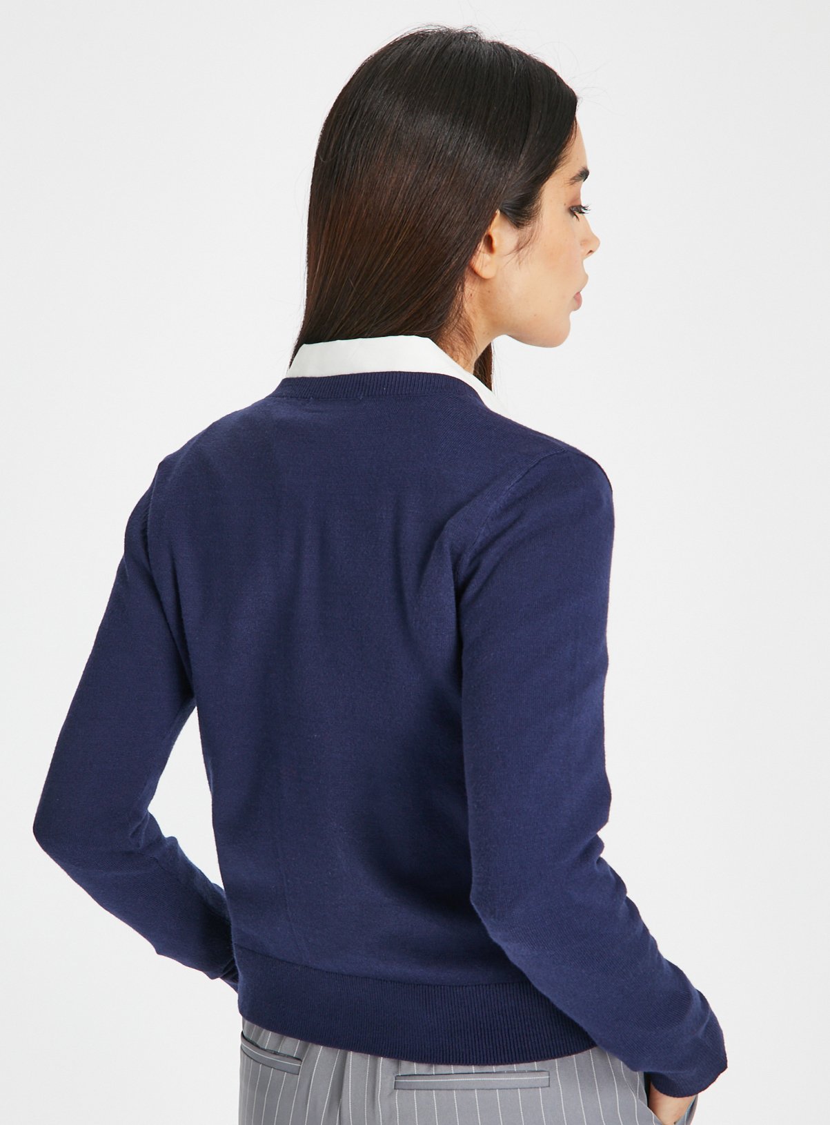 Navy Soft Touch Crew Neck Cardigan 16 - Image 4 thumbnail