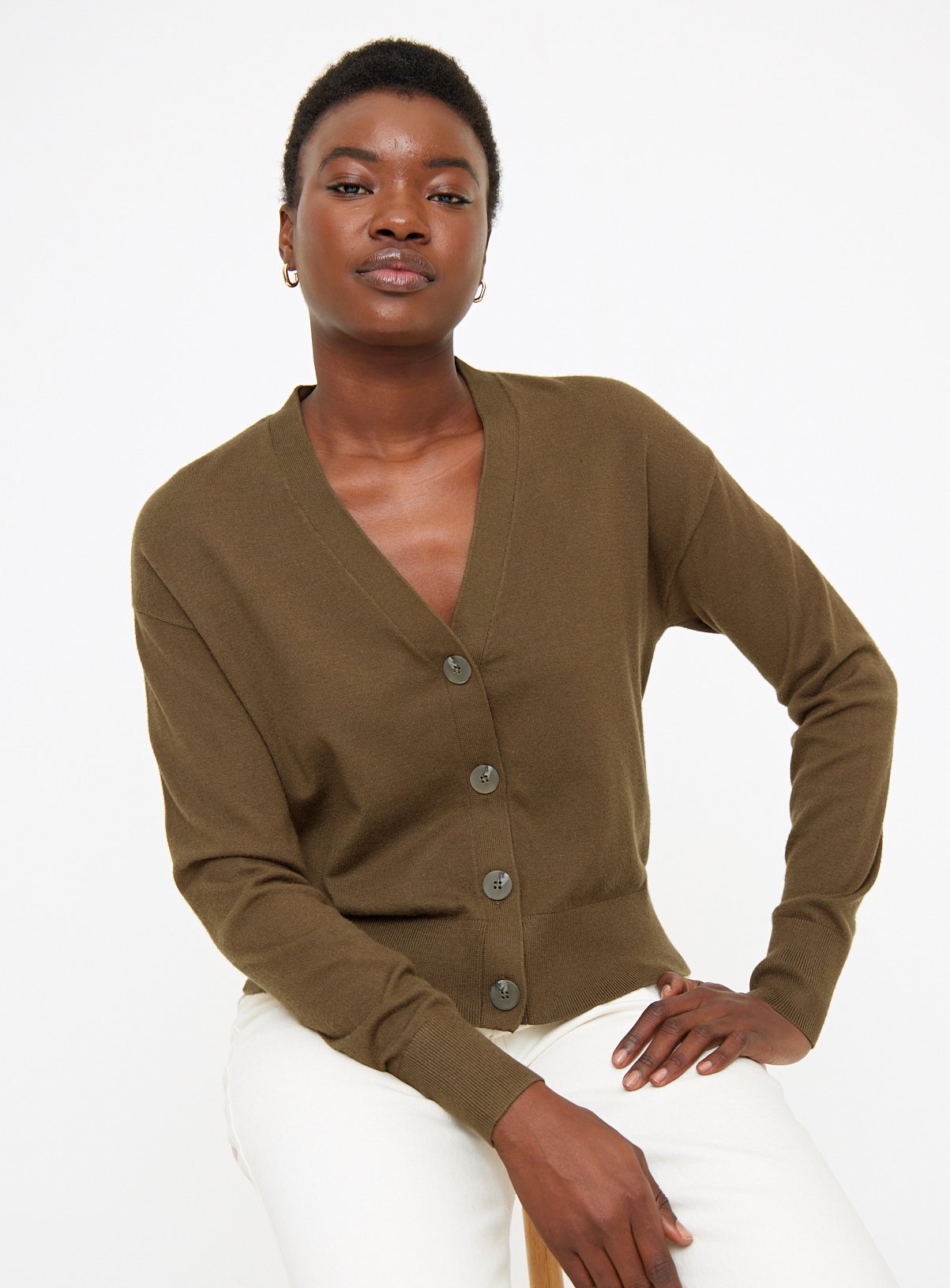 Khaki Soft Touch Cropped Cardigan 10 - Image 1 thumbnail