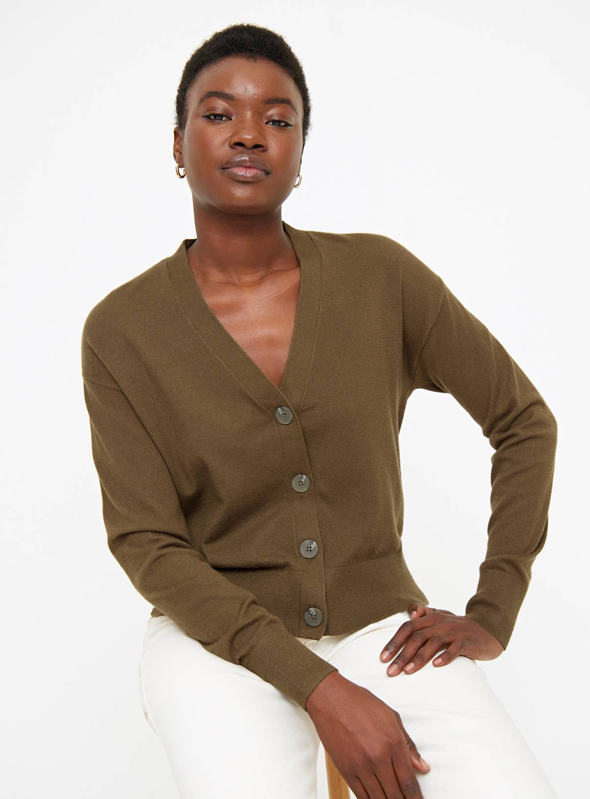 Khaki Soft Touch Cropped Cardigan 10 - Image 1