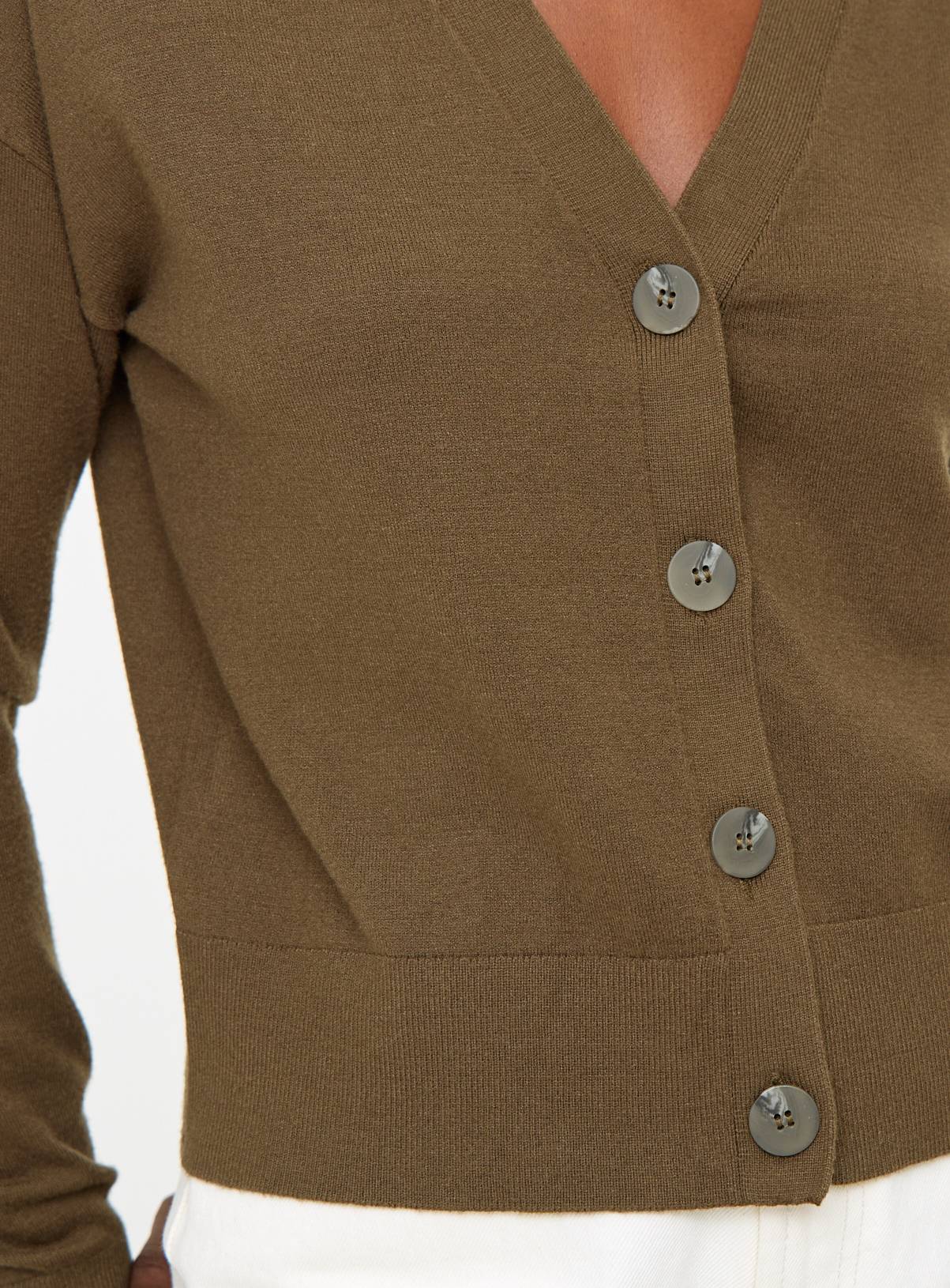 Khaki Soft Touch Cropped Cardigan 10 - Image 3