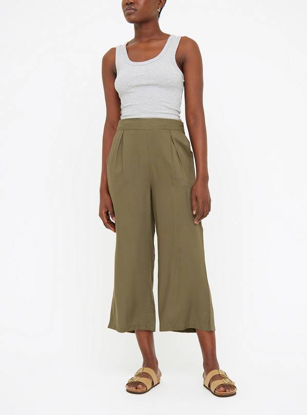 Khaki Woven Cropped Trousers  8