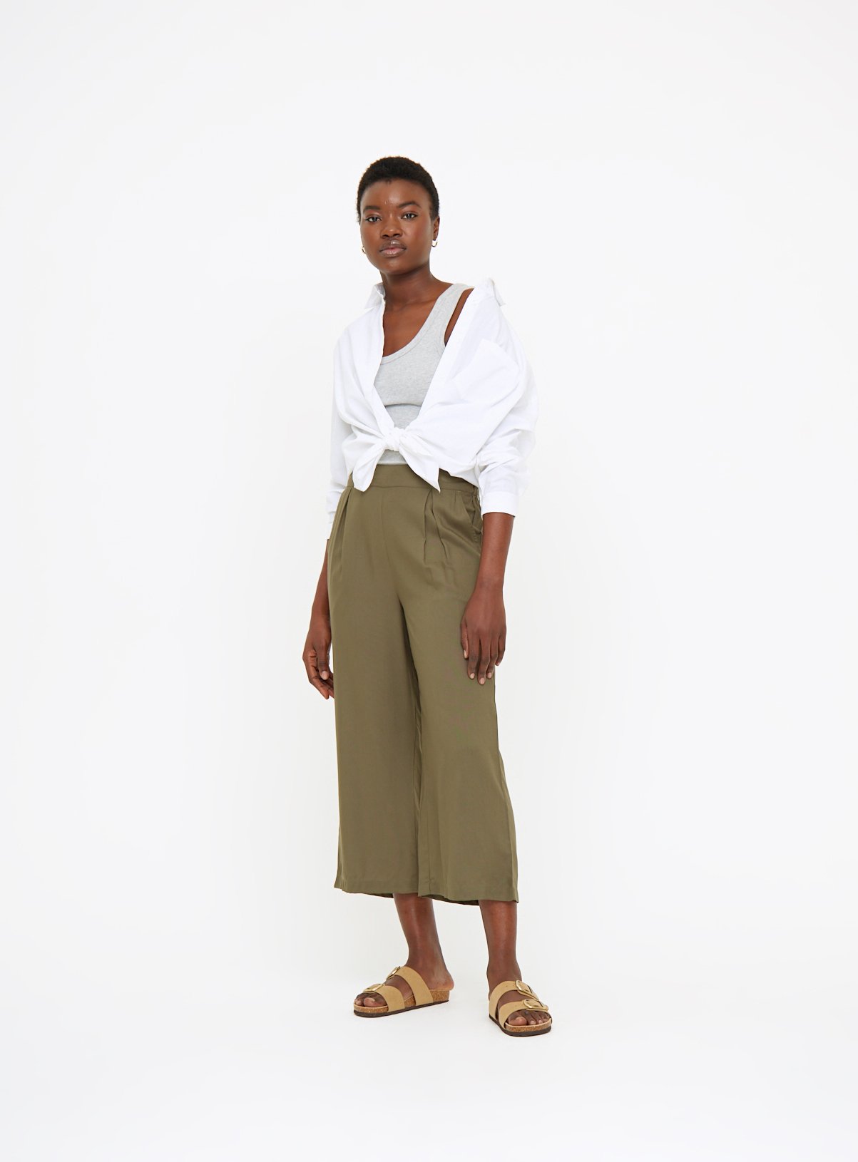 Khaki Woven Cropped Trousers  20 - Image 2 thumbnail