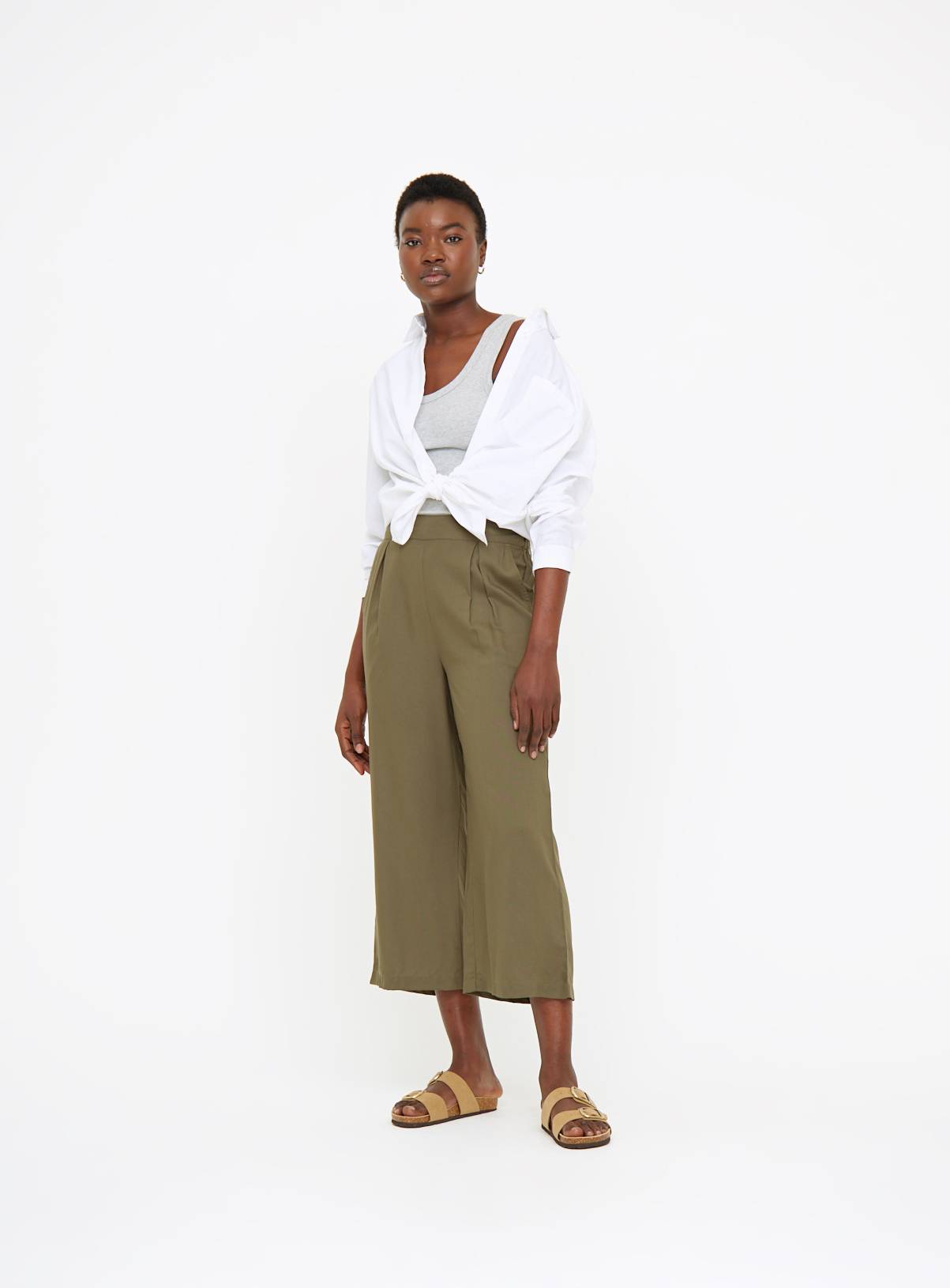 Khaki Woven Cropped Trousers  20 - Image 2