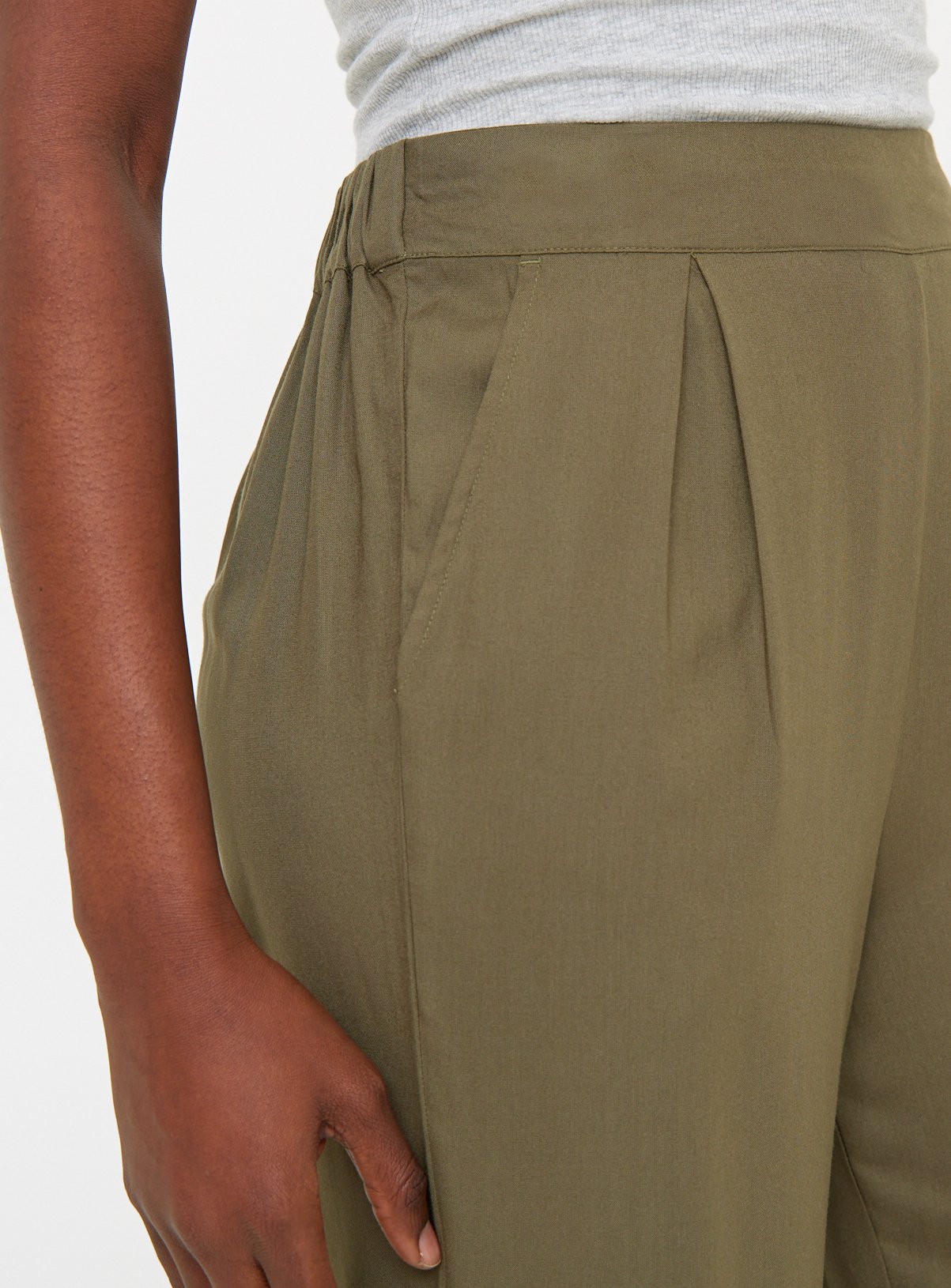 Khaki Woven Cropped Trousers  20 - Image 3 thumbnail