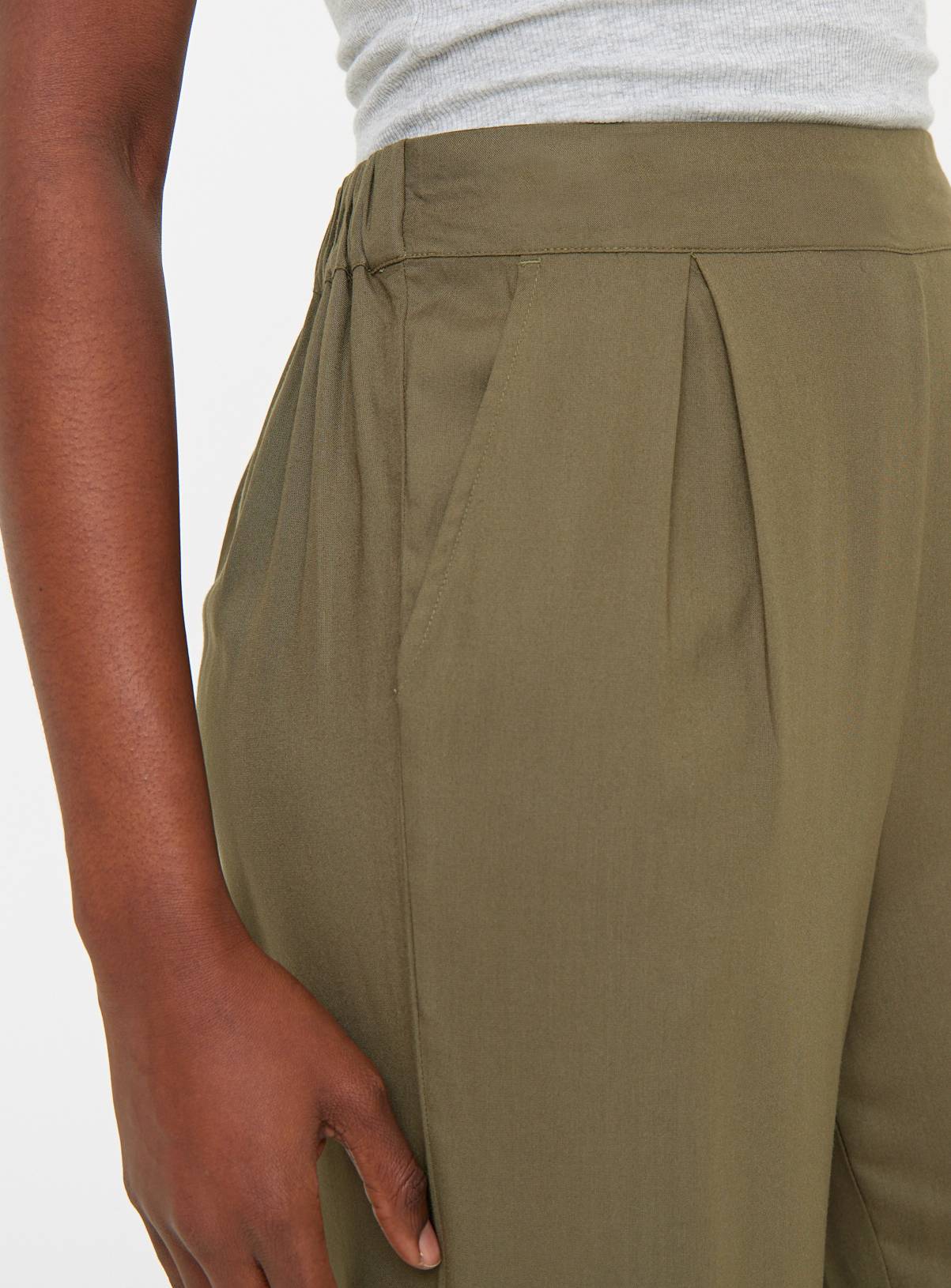 Khaki Woven Cropped Trousers  20 - Image 3