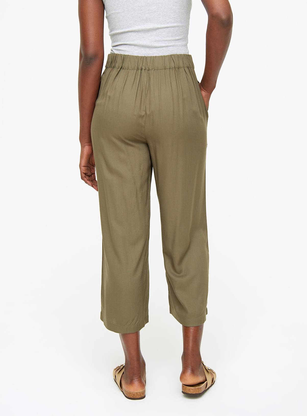 Khaki Woven Cropped Trousers  20 - Image 4