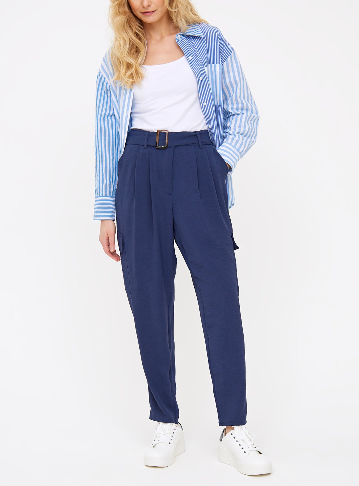 Navy Belted Tapered Utility Trousers 18 - Image 1 thumbnail