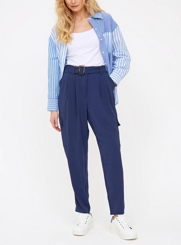 Navy Belted Tapered Utility Trousers 18