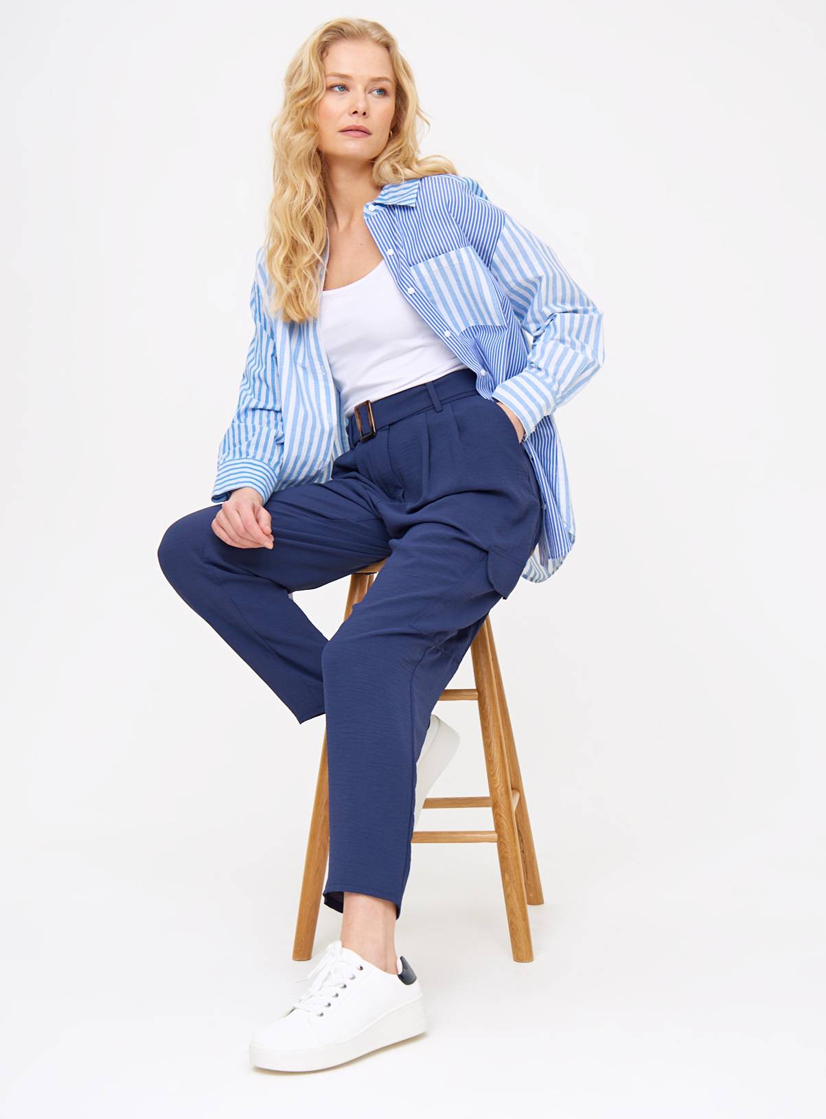 Navy Belted Tapered Utility Trousers 18 - Image 2