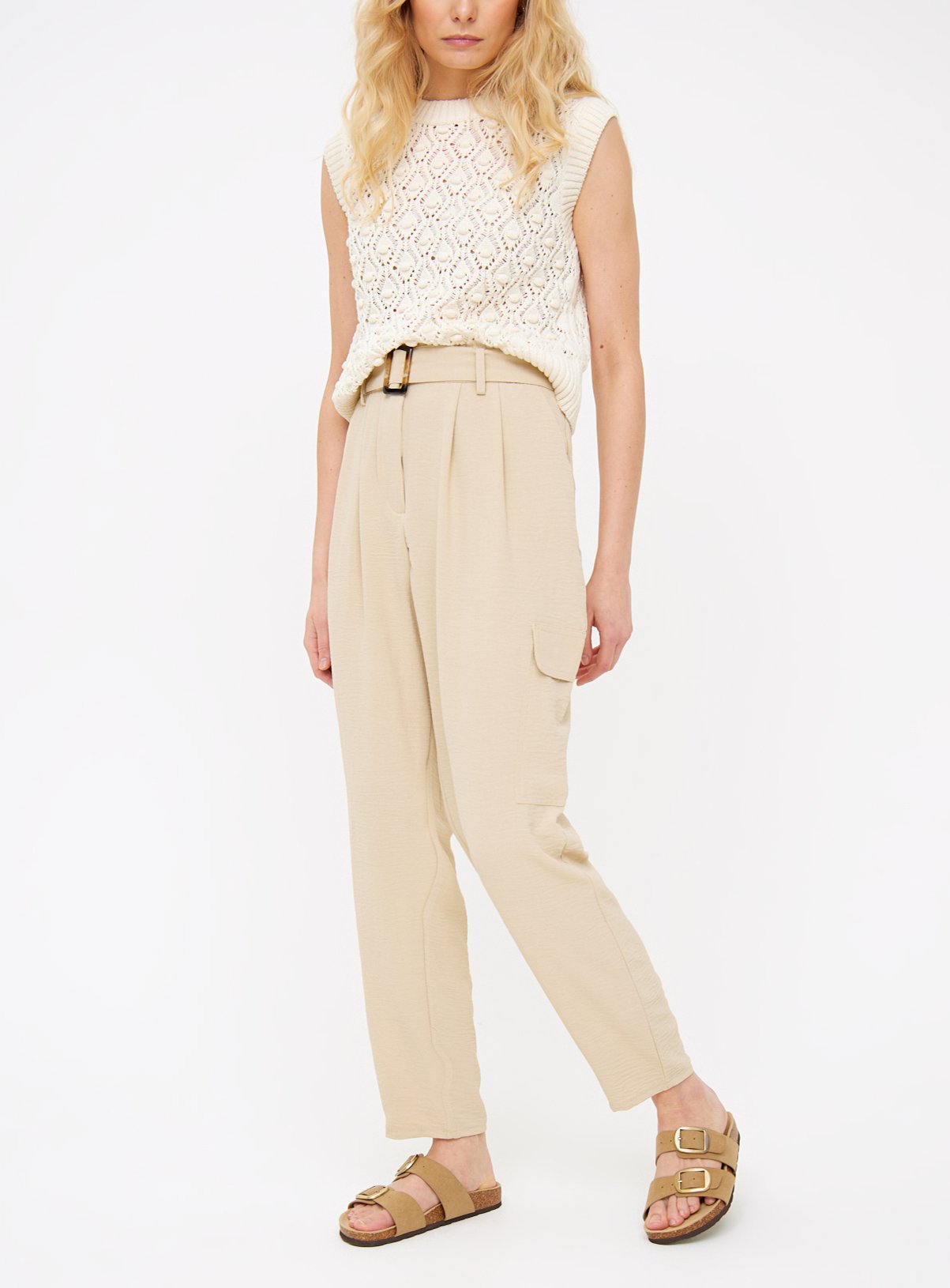 Stone Belted Tapered Utility Trousers 16 - Image 1 thumbnail