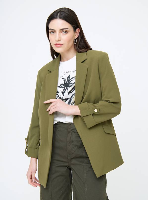 Khaki Relaxed Turn Up Sleeve Blazer 10