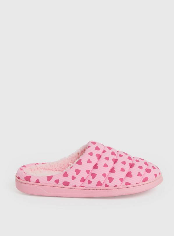 Pink Heart Print Mule Slippers L