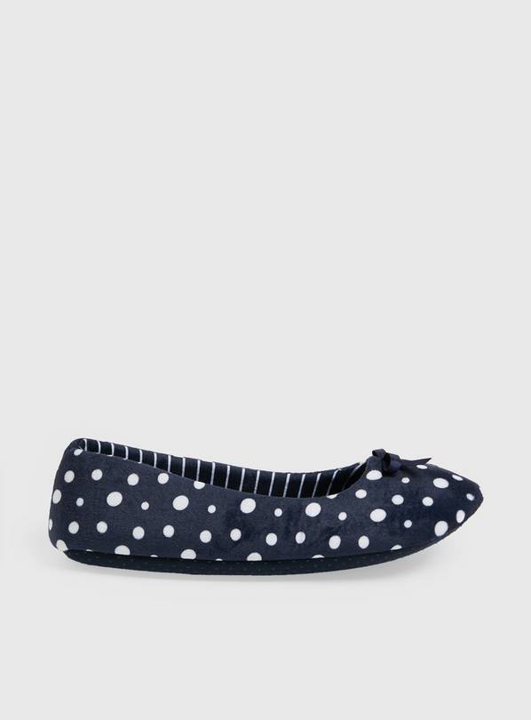 Navy Polka Dot Ballerina Slippers 3